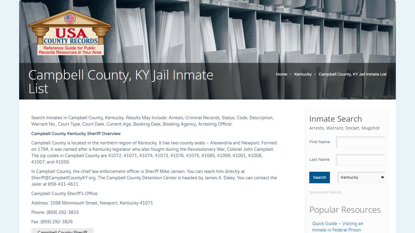 Campbell County, KY Jail Inmate List | Name Search